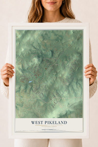 Map of West Pikeland, Pennsylvania, 18 x 24 inch print in a white wood frame