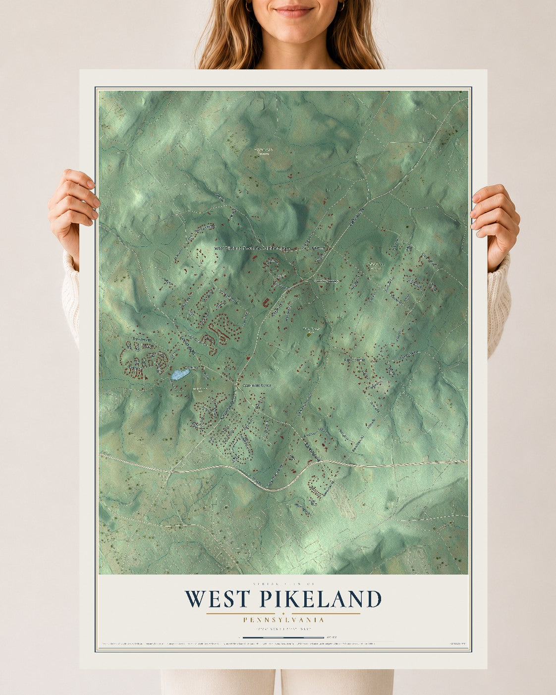 Map of West Pikeland, Pennsylvania, 24 x 36 inch unframed archival matte print