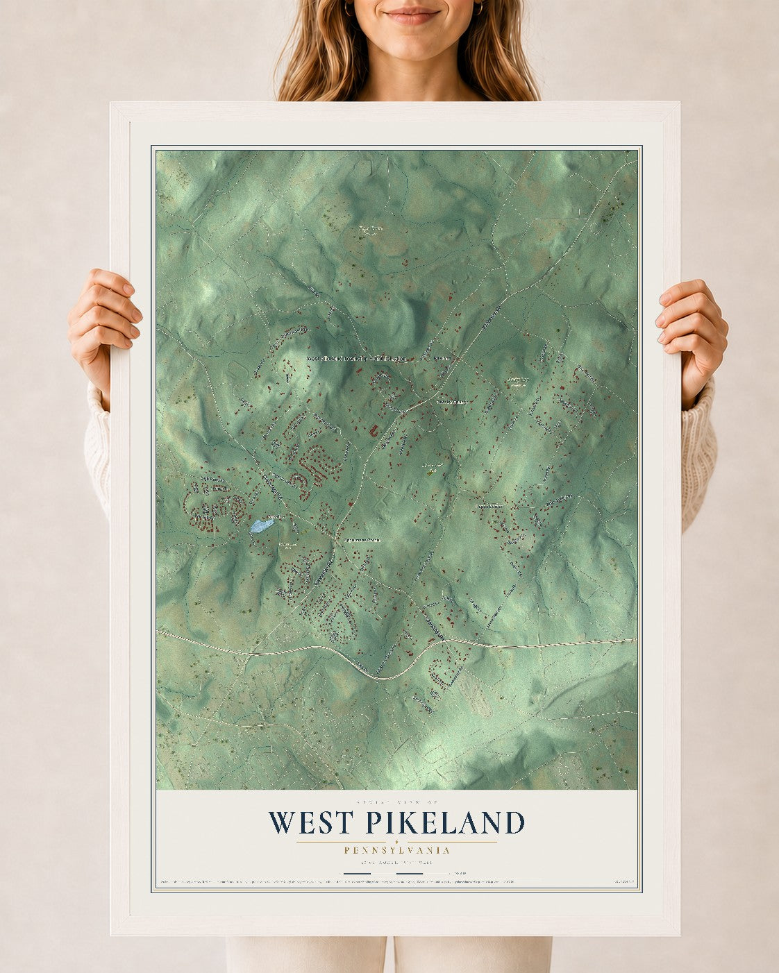 Map of West Pikeland, Pennsylvania, 24 x 36 inch print in a white wood frame