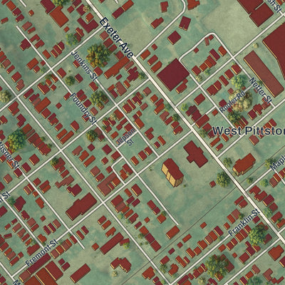 Second close-up of the map of West Pittston, Pennsylvania print showing more streets and buildings
