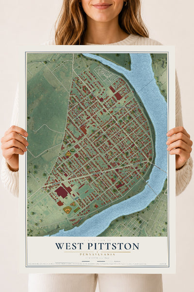 Map of West Pittston, Pennsylvania, 18 x 24 inch unframed archival matte print