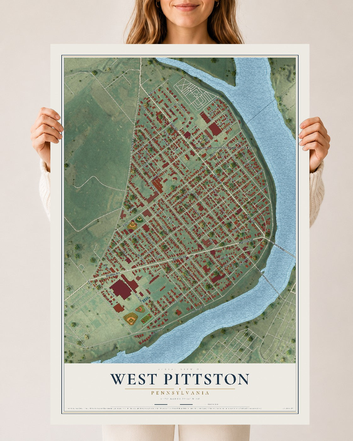 Map of West Pittston, Pennsylvania, 24 x 36 inch unframed archival matte print