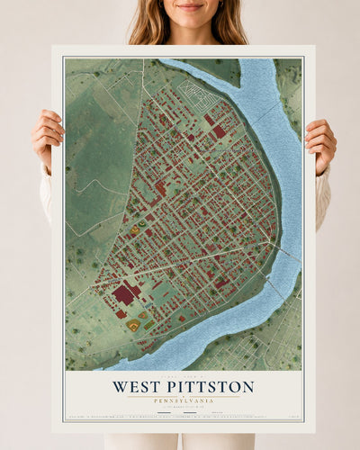 Map of West Pittston, Pennsylvania, 24 x 36 inch unframed archival matte print
