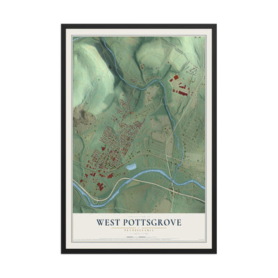 Map of West Pottsgrove, Pennsylvania, 12 x 18 inch print in a black wood frame