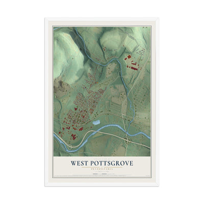 Map of West Pottsgrove, Pennsylvania, 12 x 18 inch print in a white wood frame