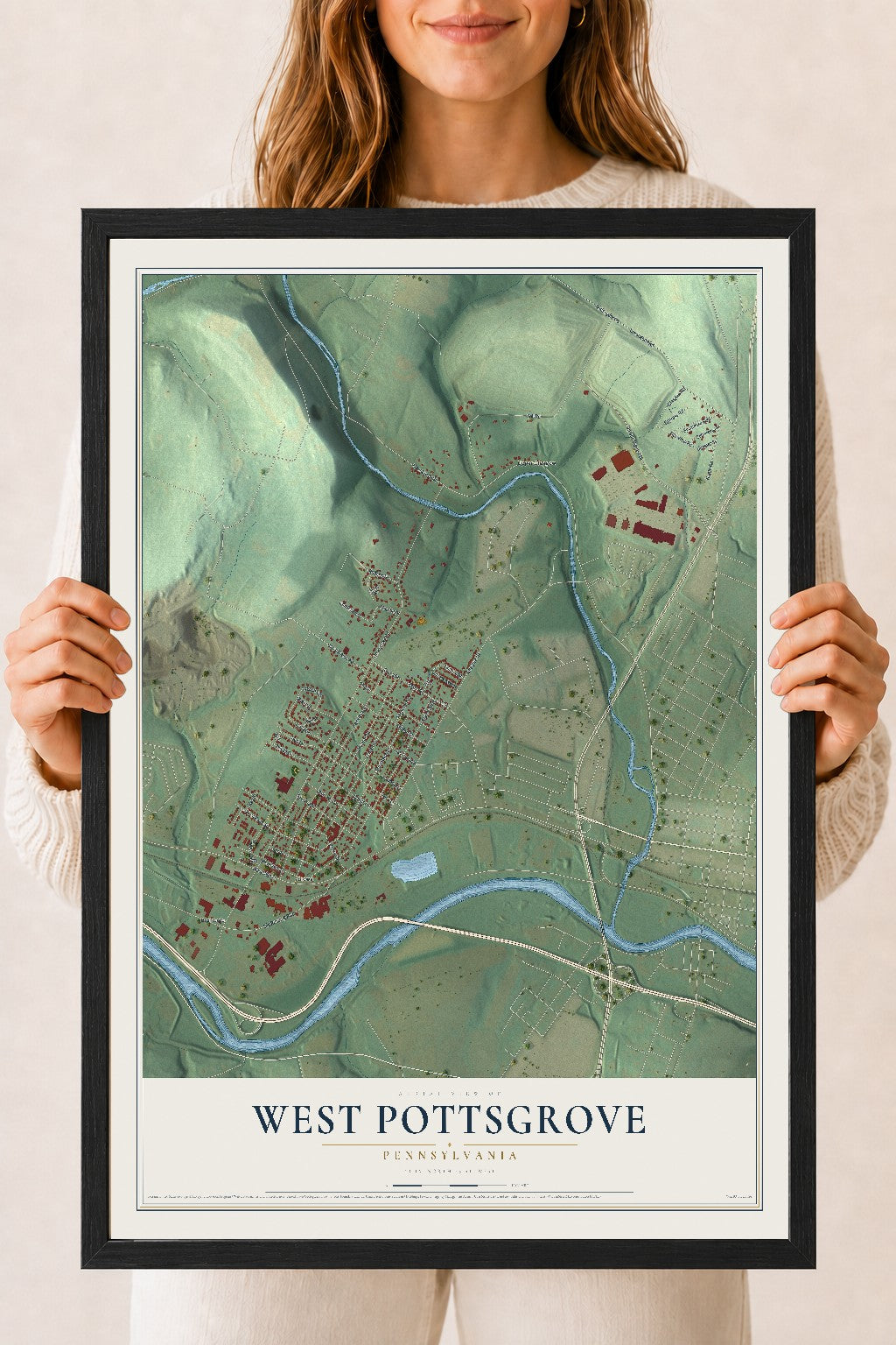 Map of West Pottsgrove, Pennsylvania, 18 x 24 inch print in a black wood frame