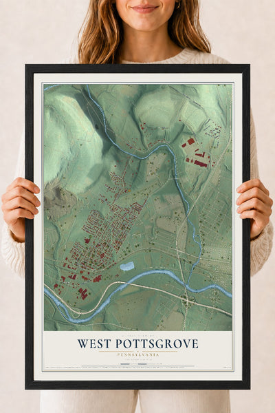 Map of West Pottsgrove, Pennsylvania, 18 x 24 inch print in a black wood frame