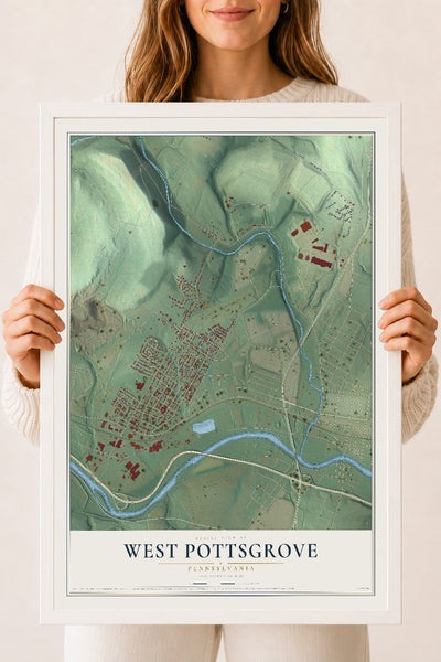 Map of West Pottsgrove, Pennsylvania, 18 x 24 inch print in a white wood frame