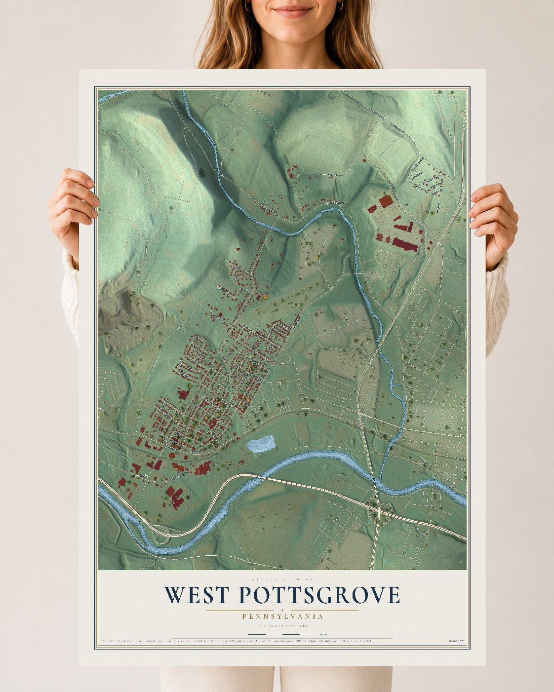 Map of West Pottsgrove, Pennsylvania, 24 x 36 inch unframed archival matte print