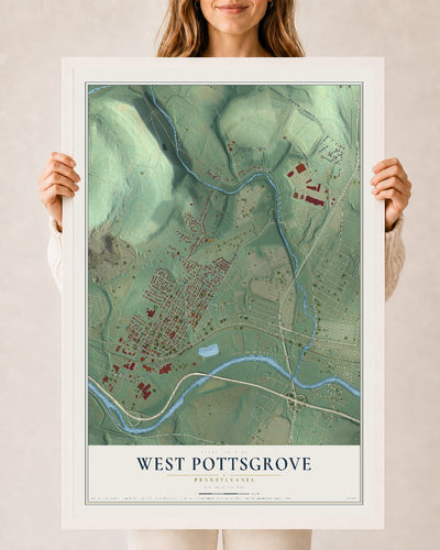 Map of West Pottsgrove, Pennsylvania, 24 x 36 inch print in a white wood frame