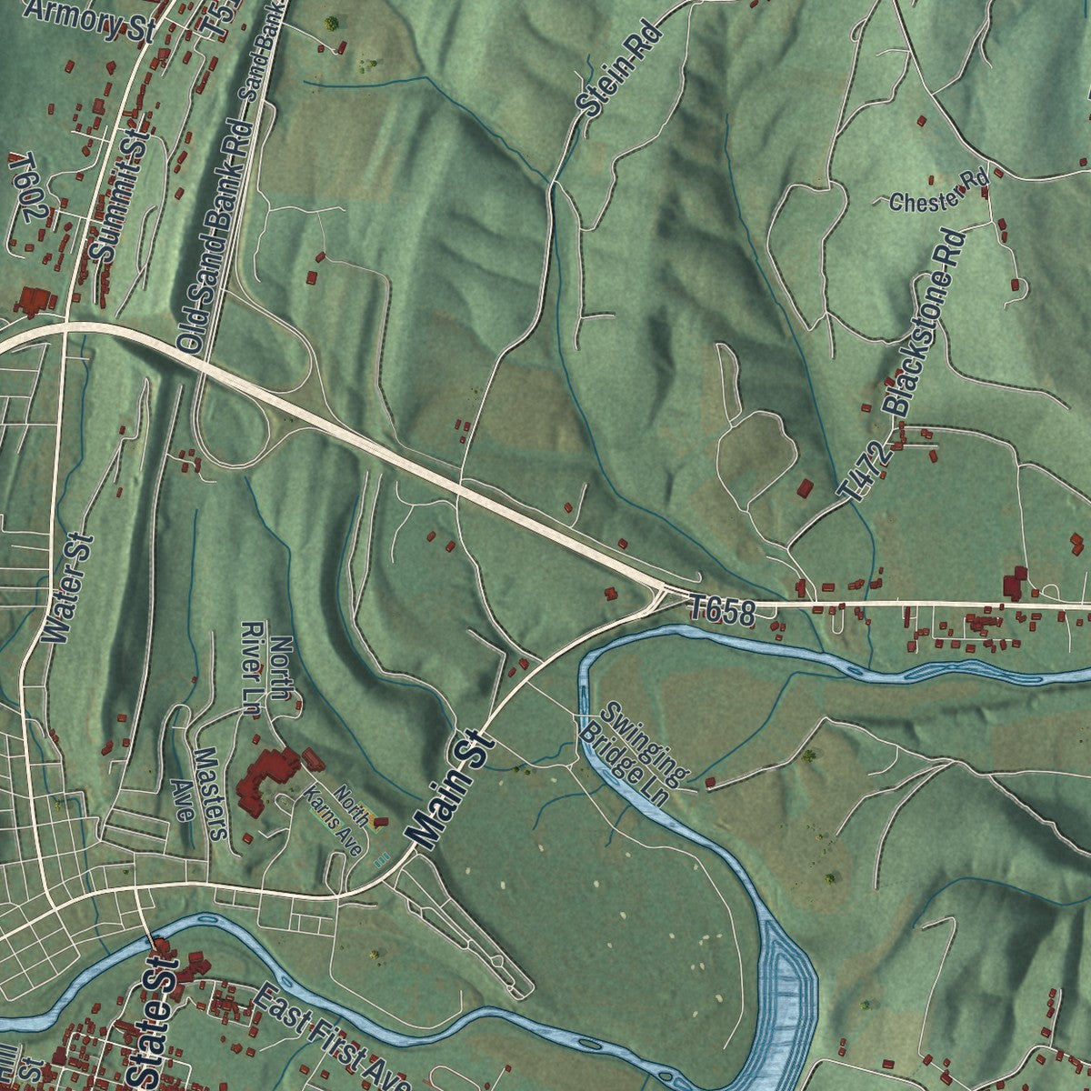 Close-up of the map of West Providence, Pennsylvania print showing street and building detail