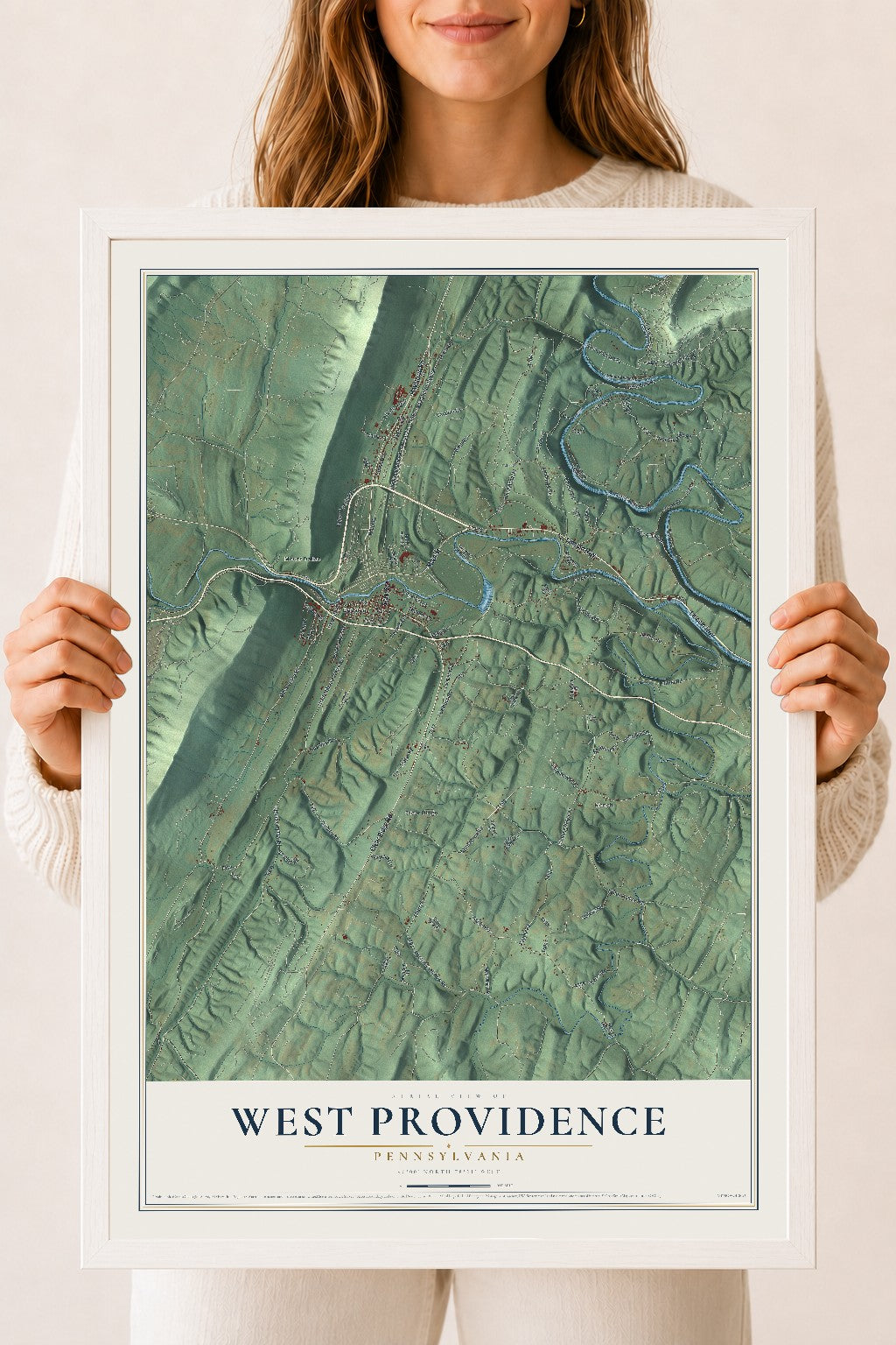 Map of West Providence, Pennsylvania, 18 x 24 inch print in a white wood frame