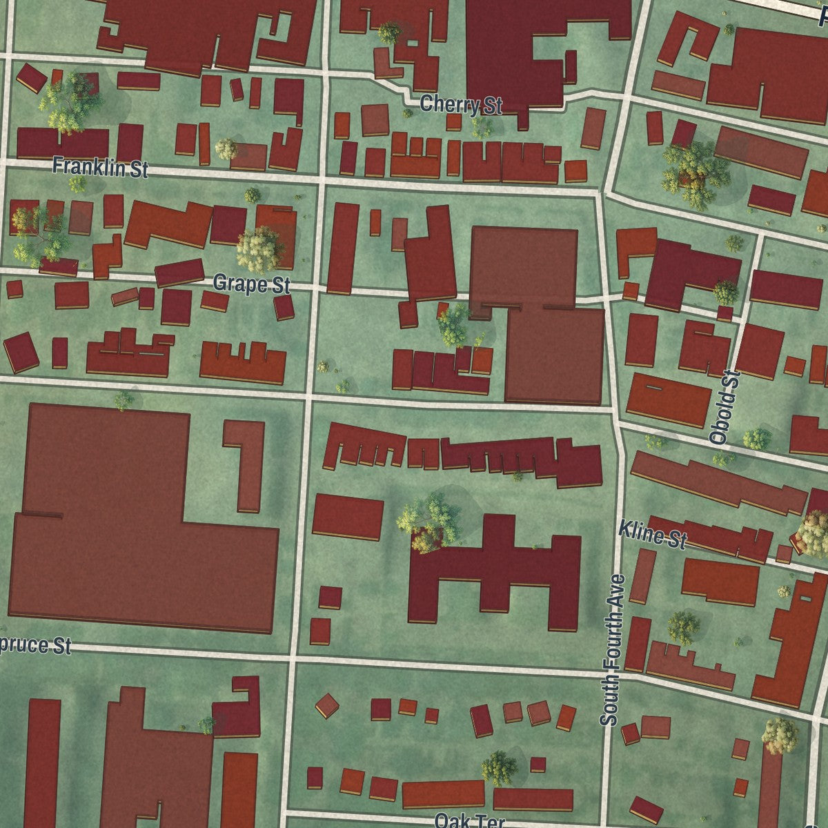 Close-up of the map of West Reading, Pennsylvania print showing street and building detail