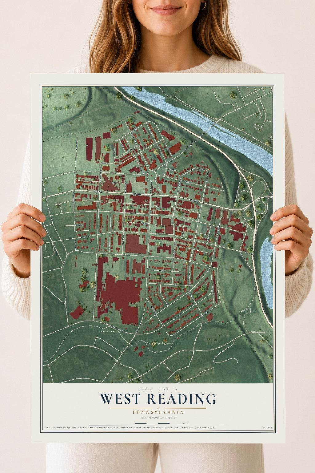 Map of West Reading, Pennsylvania, 18 x 24 inch unframed archival matte print