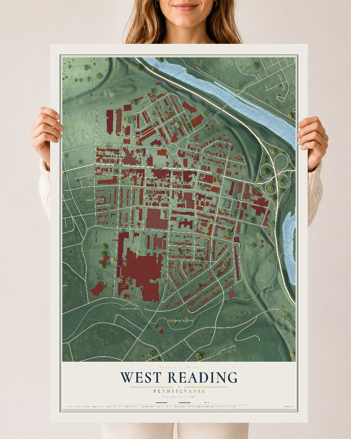 Map of West Reading, Pennsylvania, 24 x 36 inch unframed archival matte print