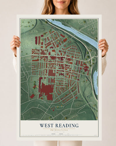 Map of West Reading, Pennsylvania, 24 x 36 inch unframed archival matte print