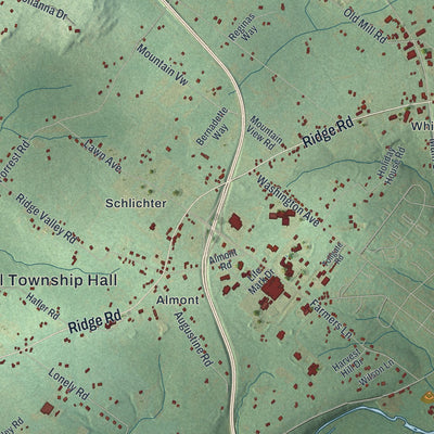Close-up of the map of West Rockhill, Pennsylvania print showing street and building detail