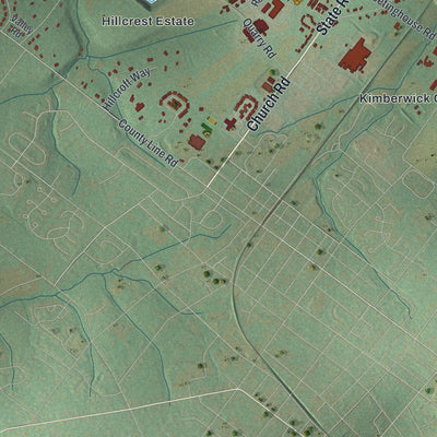 Second close-up of the map of West Rockhill, Pennsylvania print showing more streets and buildings