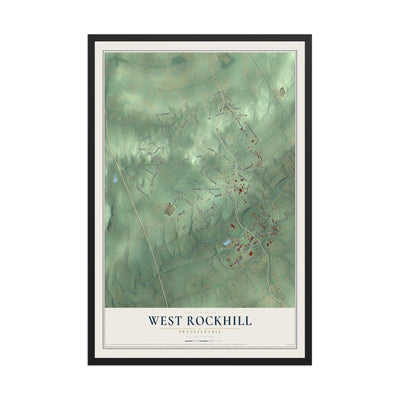 Map of West Rockhill, Pennsylvania, 12 x 18 inch print in a black wood frame