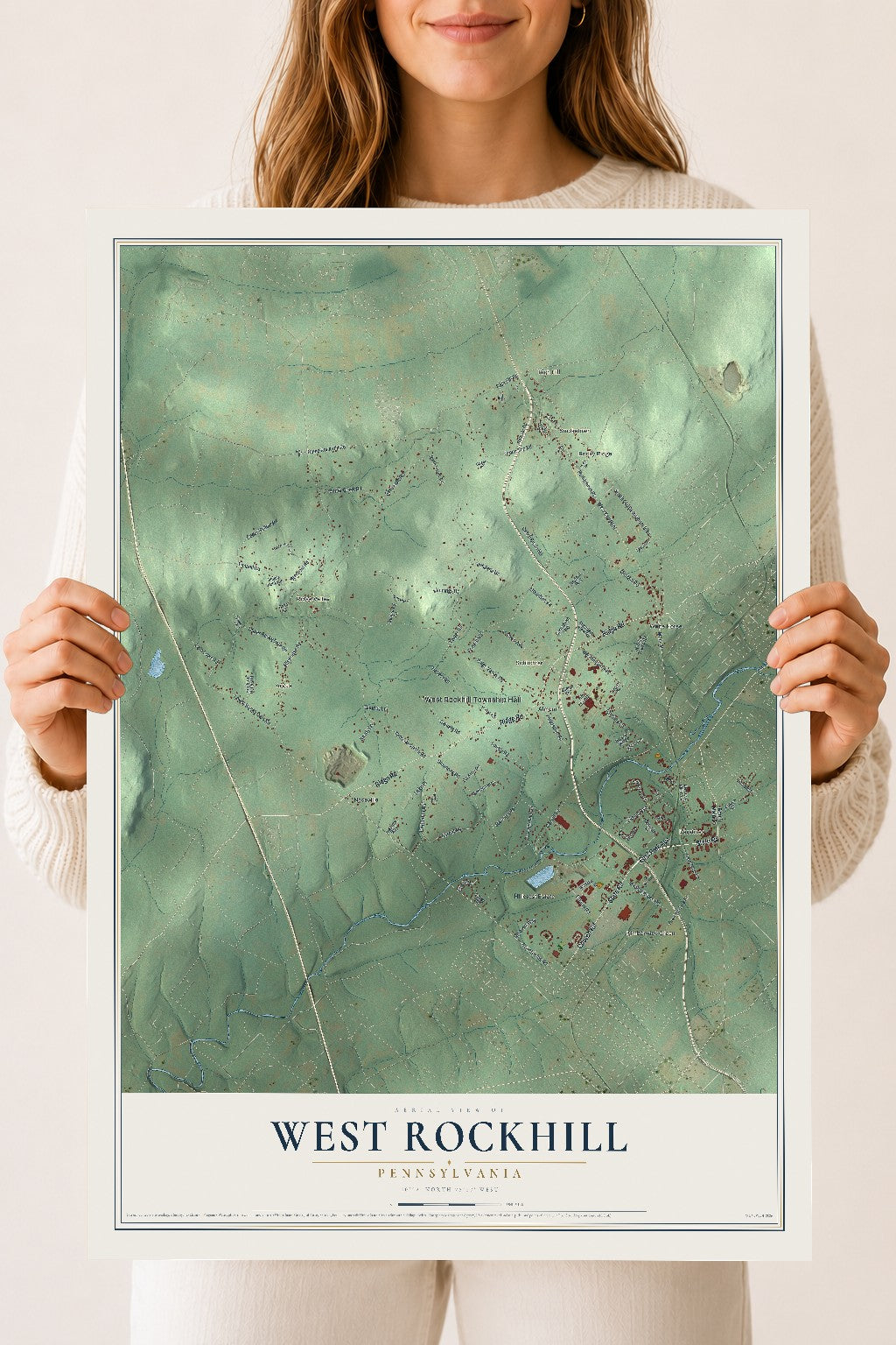 Map of West Rockhill, Pennsylvania, 18 x 24 inch unframed archival matte print