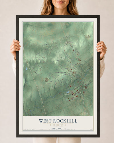 Map of West Rockhill, Pennsylvania, 24 x 36 inch print in a black wood frame