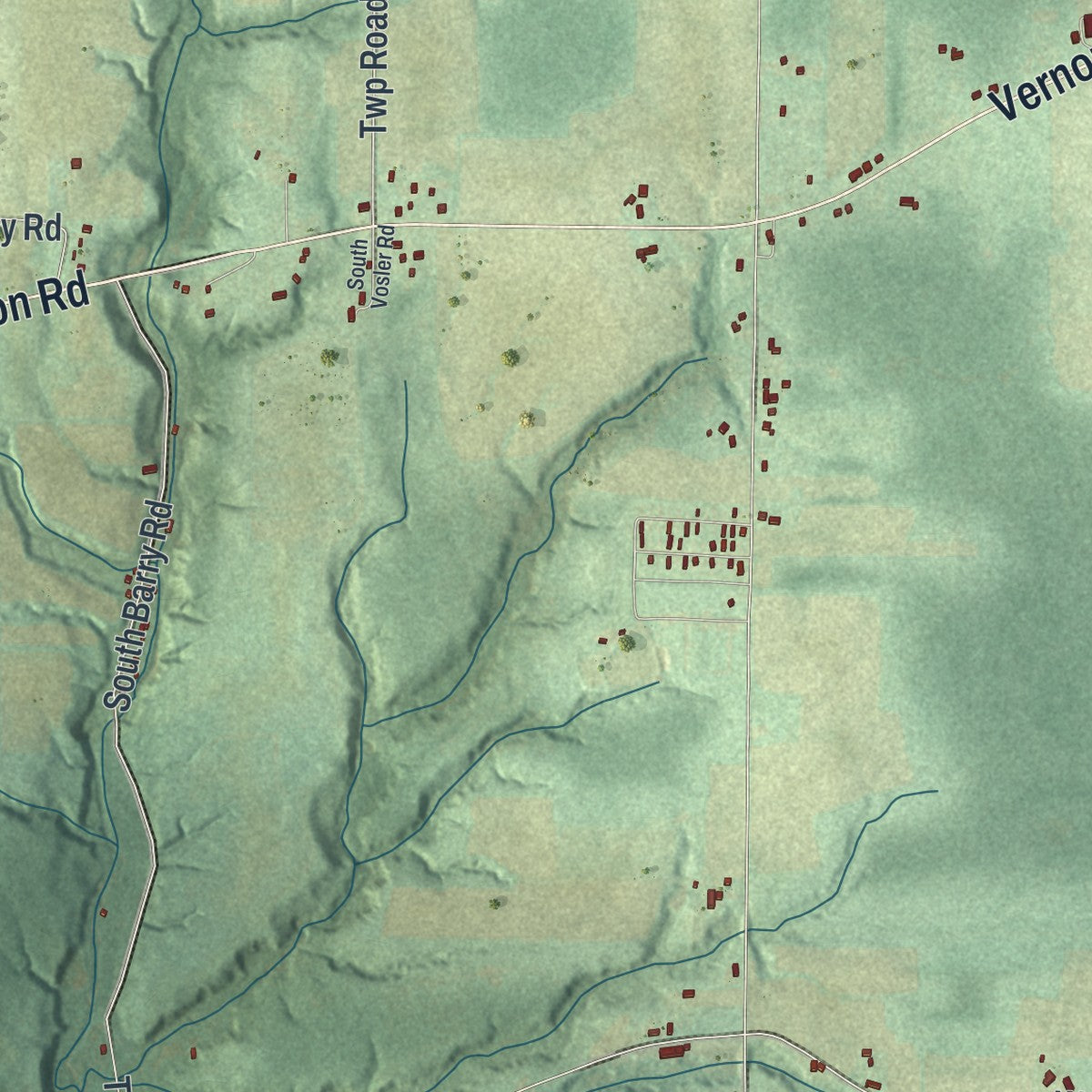 Second close-up of the map of West Salem, Pennsylvania print showing more streets and buildings