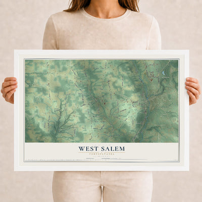Map of West Salem, Pennsylvania, 12 x 18 inch print in a white wood frame
