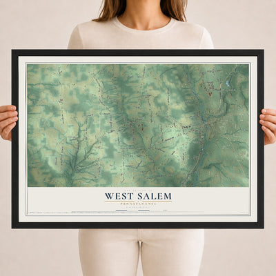 Map of West Salem, Pennsylvania, 18 x 24 inch print in a black wood frame