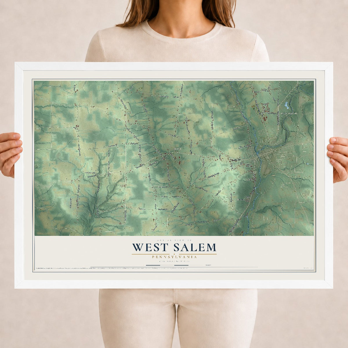 Map of West Salem, Pennsylvania, 18 x 24 inch print in a white wood frame