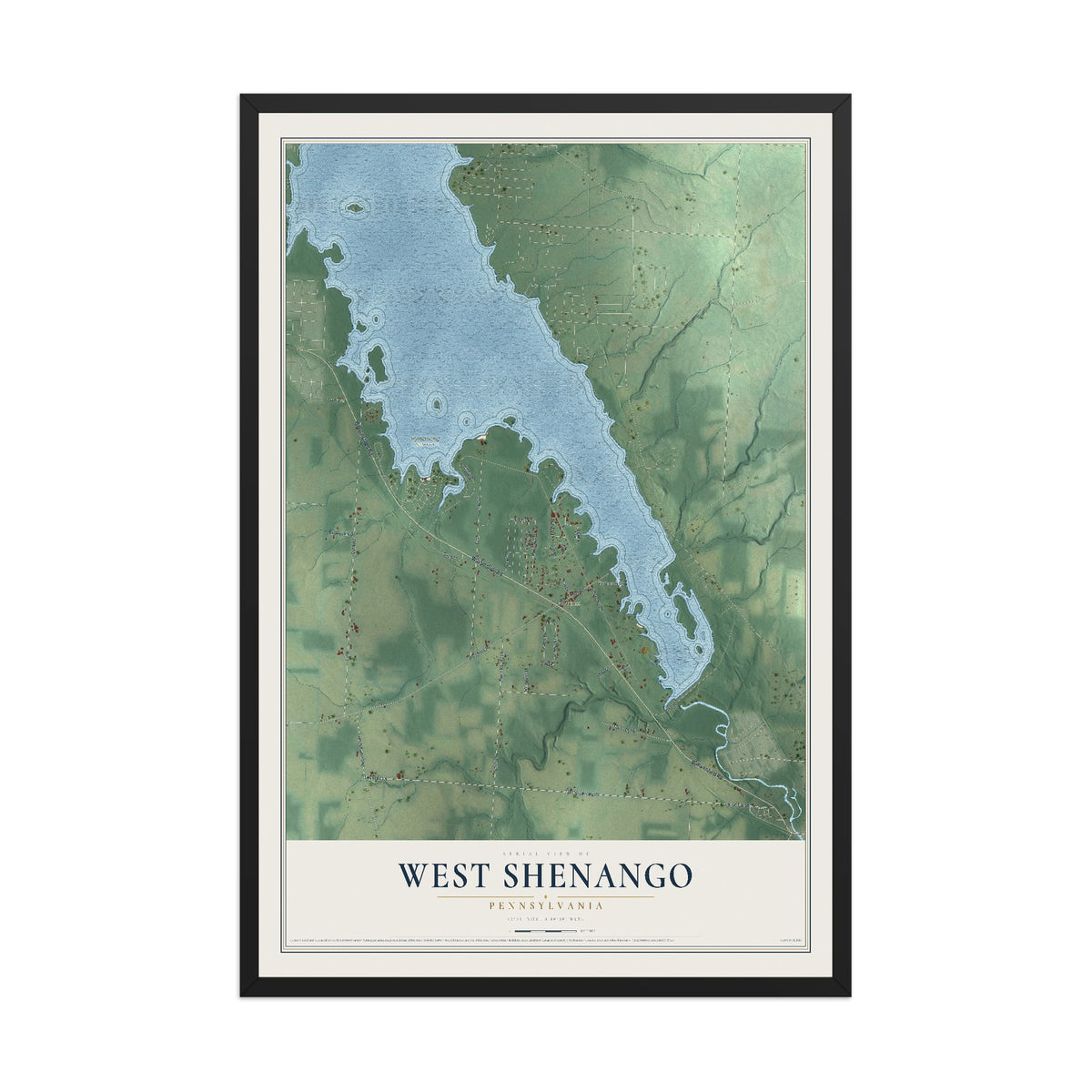 Map of West Shenango, Pennsylvania, 12 x 18 inch print in a black wood frame