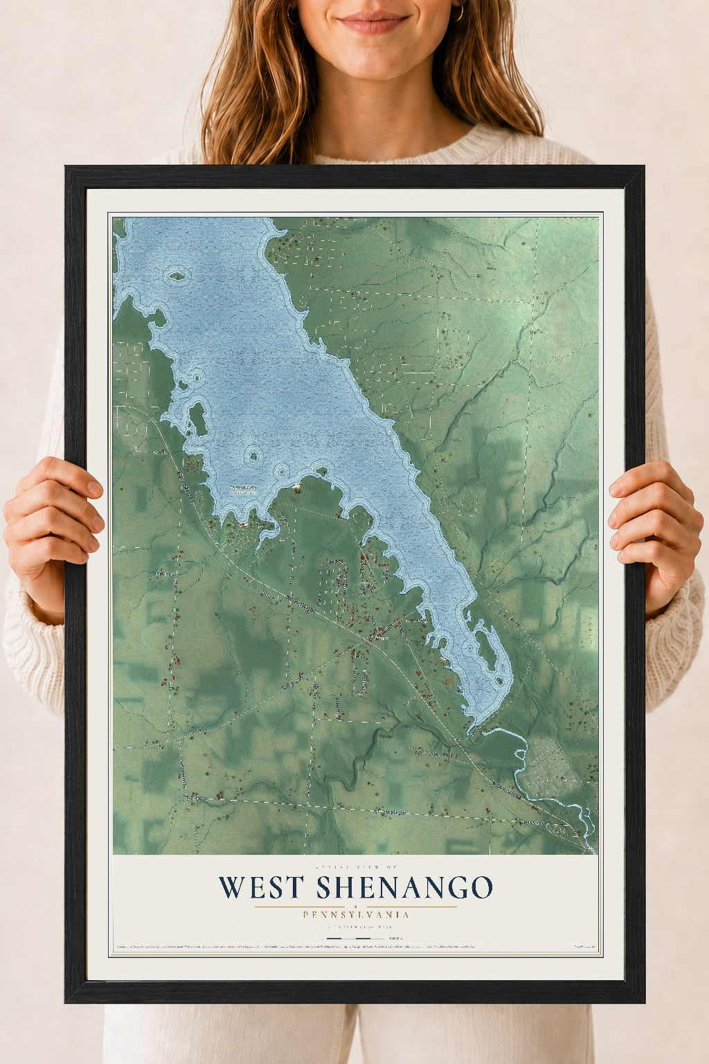 Map of West Shenango, Pennsylvania, 18 x 24 inch print in a black wood frame