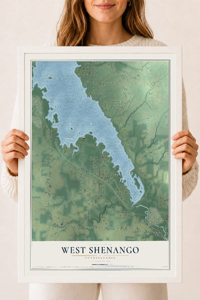 Map of West Shenango, Pennsylvania, 18 x 24 inch print in a white wood frame