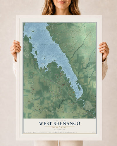 Map of West Shenango, Pennsylvania, 24 x 36 inch print in a white wood frame