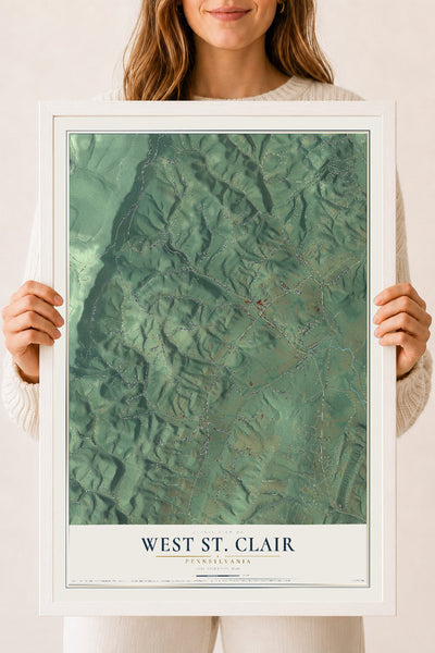 Map of West St. Clair, Pennsylvania, 18 x 24 inch print in a white wood frame