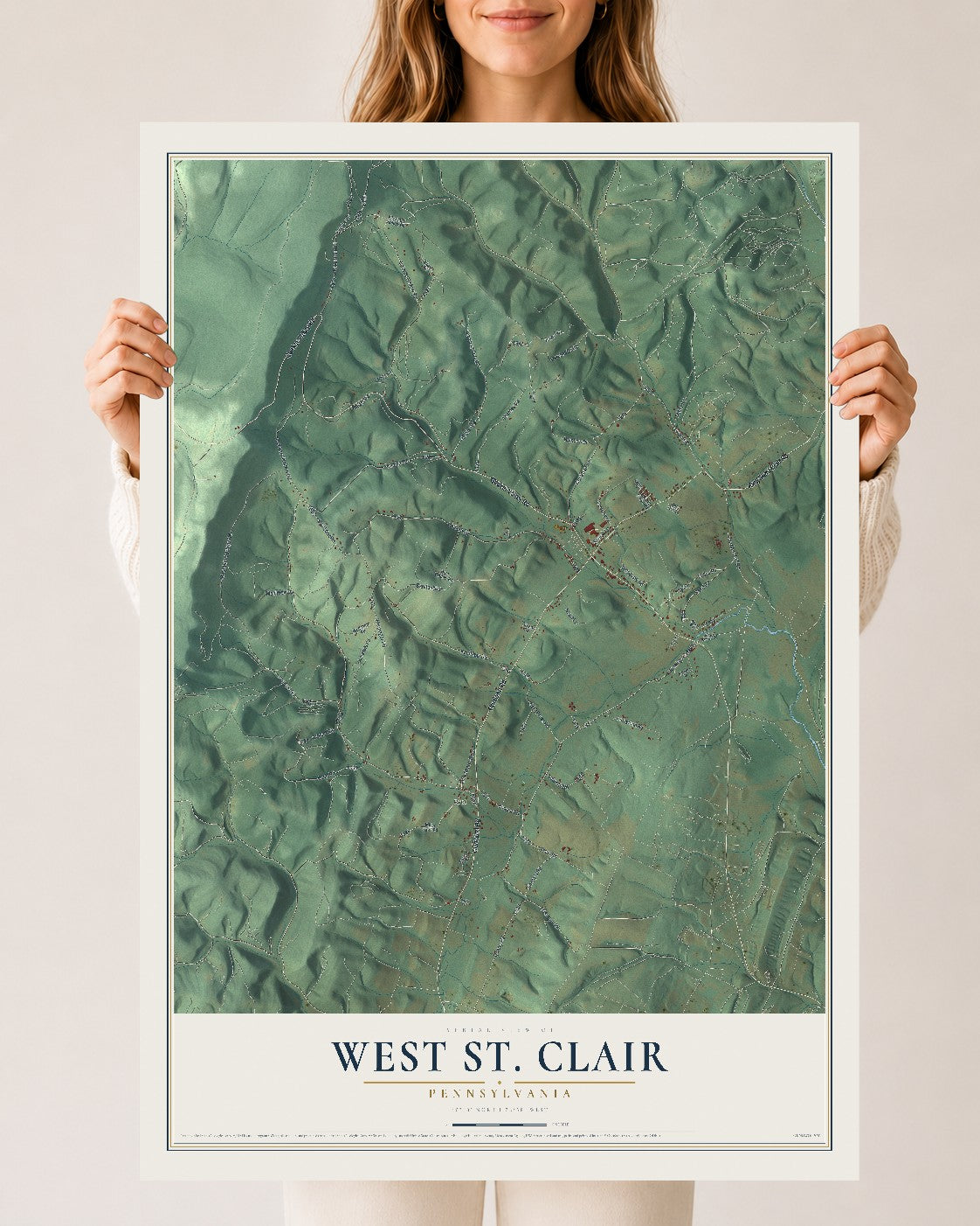Map of West St. Clair, Pennsylvania, 24 x 36 inch unframed archival matte print