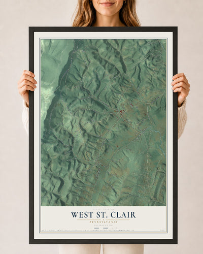 Map of West St. Clair, Pennsylvania, 24 x 36 inch print in a black wood frame