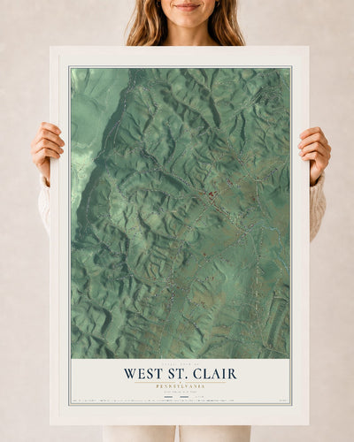 Map of West St. Clair, Pennsylvania, 24 x 36 inch print in a white wood frame