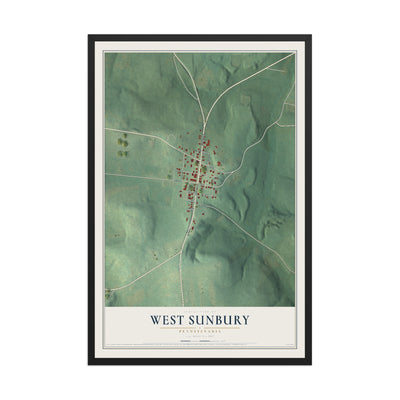 Map of West Sunbury, Pennsylvania, 12 x 18 inch print in a black wood frame