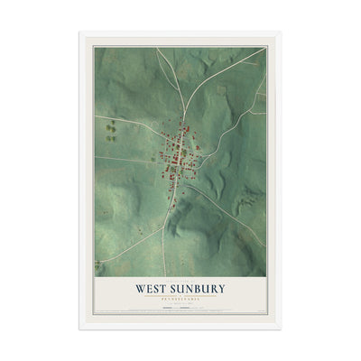 Map of West Sunbury, Pennsylvania, 12 x 18 inch print in a white wood frame