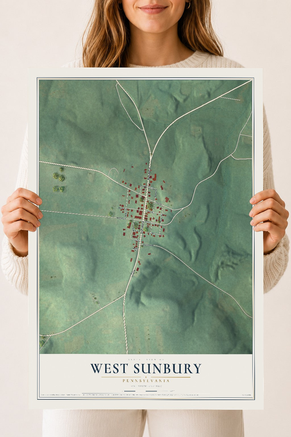 Map of West Sunbury, Pennsylvania, 18 x 24 inch unframed archival matte print