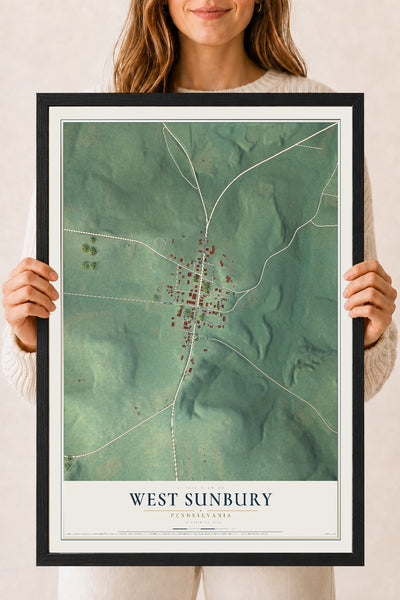 Map of West Sunbury, Pennsylvania, 18 x 24 inch print in a black wood frame