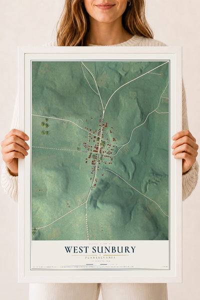 Map of West Sunbury, Pennsylvania, 18 x 24 inch print in a white wood frame