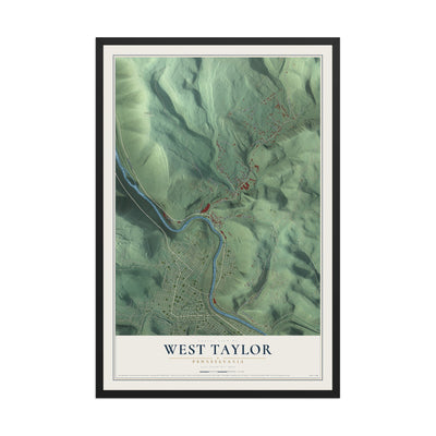 Map of West Taylor, Pennsylvania, 12 x 18 inch print in a black wood frame
