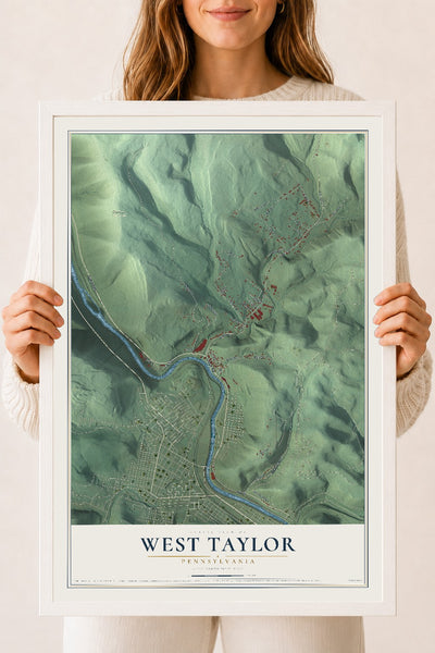 Map of West Taylor, Pennsylvania, 18 x 24 inch print in a white wood frame