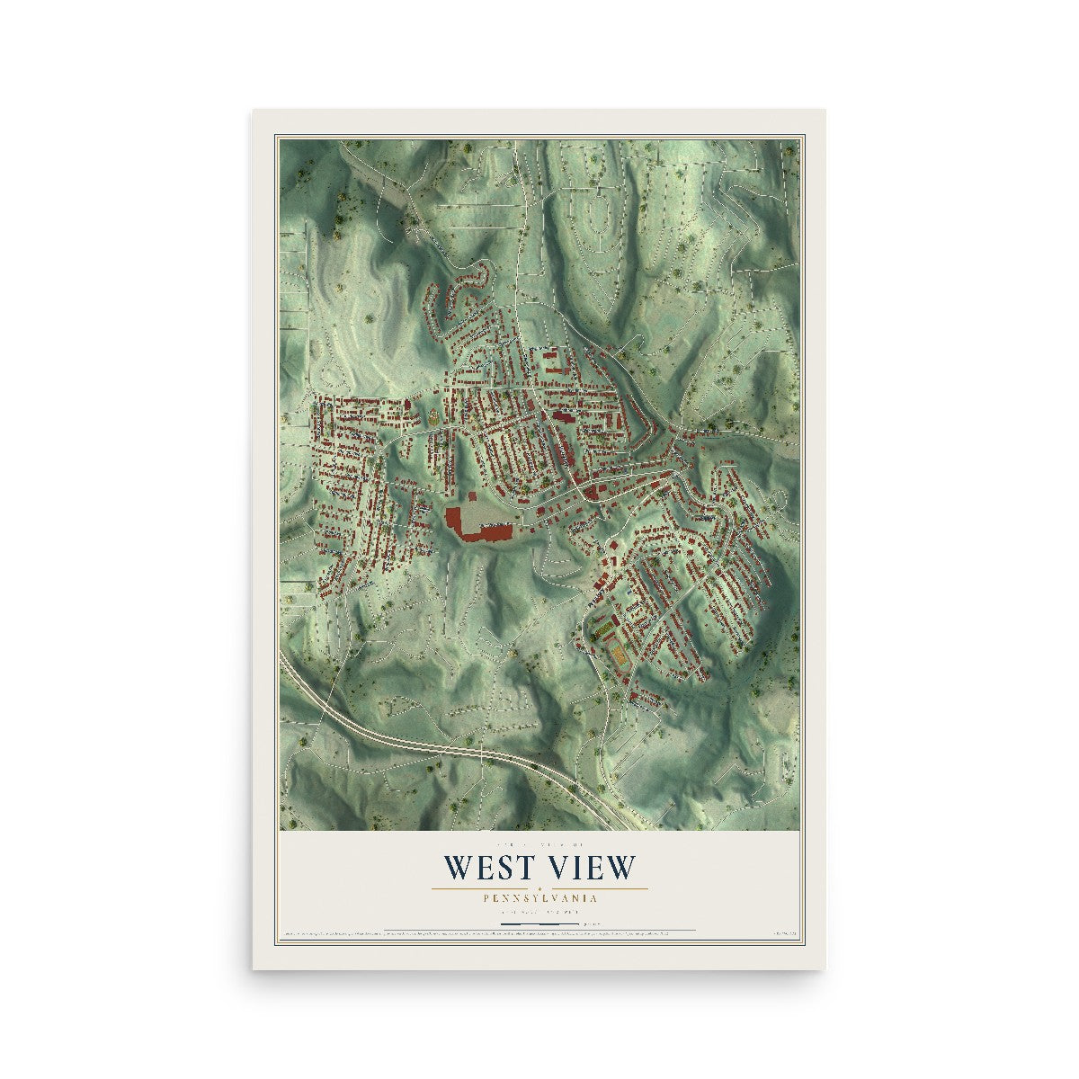 Map of West View, Pennsylvania, 12 x 18 inch unframed archival matte print