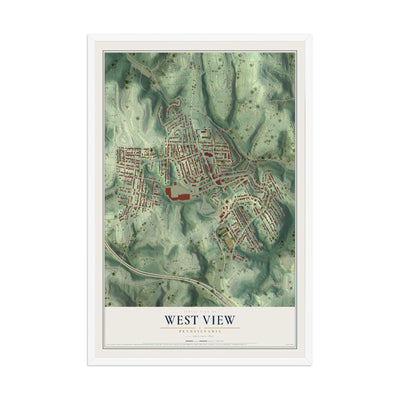 Map of West View, Pennsylvania, 12 x 18 inch print in a white wood frame