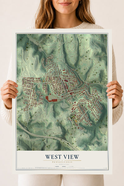 Map of West View, Pennsylvania, 18 x 24 inch unframed archival matte print