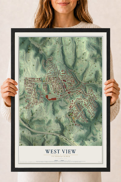 Map of West View, Pennsylvania, 18 x 24 inch print in a black wood frame