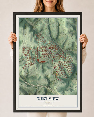 Map of West View, Pennsylvania, 24 x 36 inch print in a black wood frame