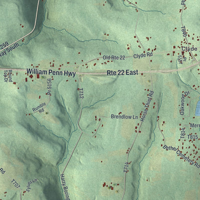 Second close-up of the map of West Wheatfield, Pennsylvania print showing more streets and buildings